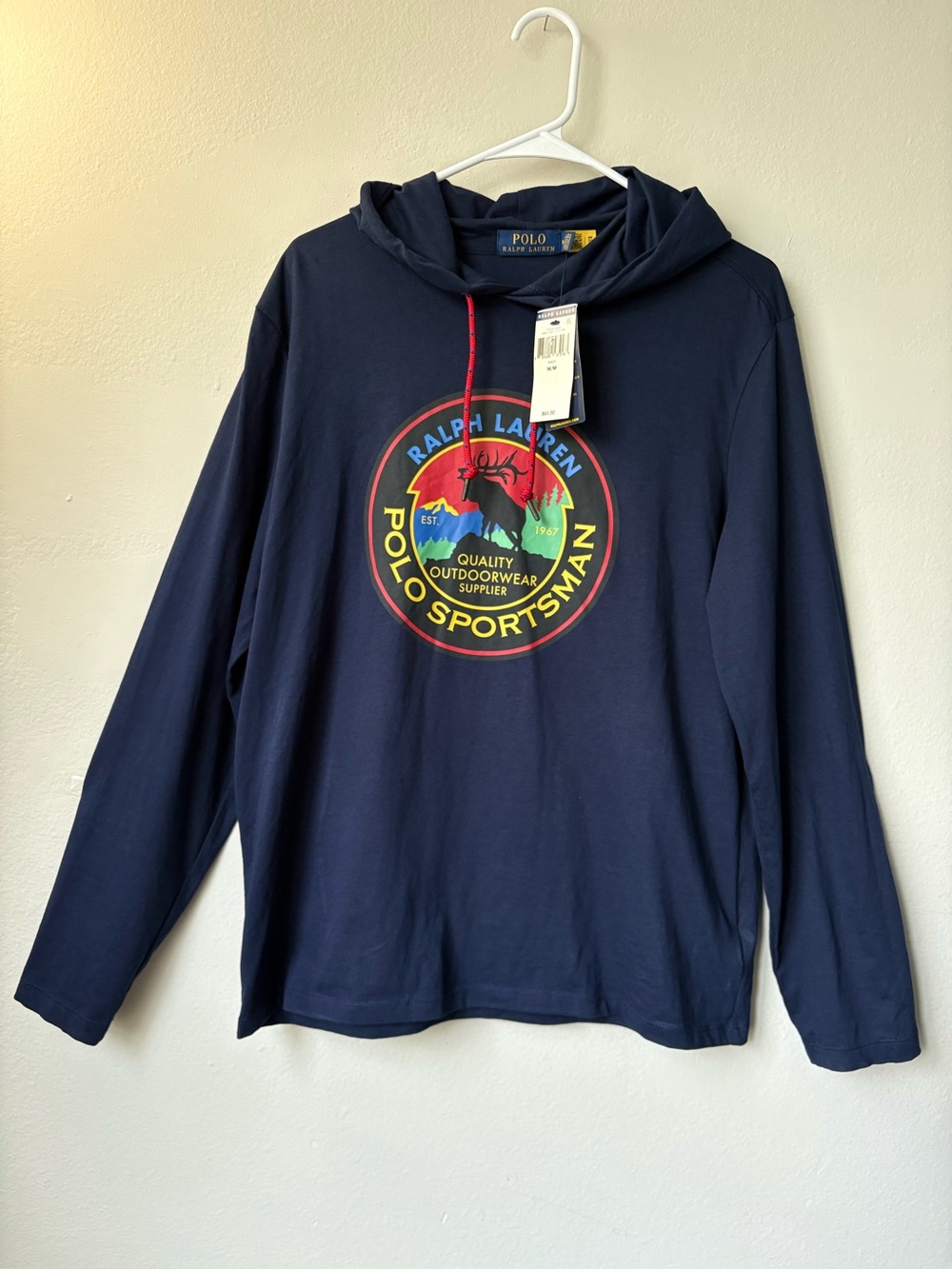 NWT Polo Ralph Lauren Sportsman Hooded Long Sleeve Tee Navy Size M
